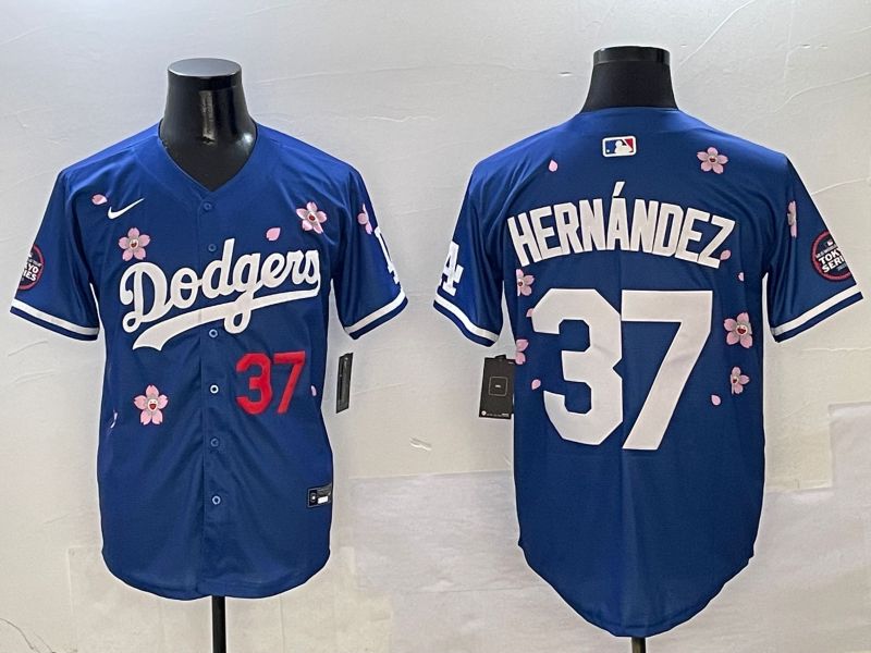 Men Los Angeles Dodgers #37 Hernandez Blue Sakura Edition 2025 Nike MLB Jersey style 3->los angeles dodgers->MLB Jersey